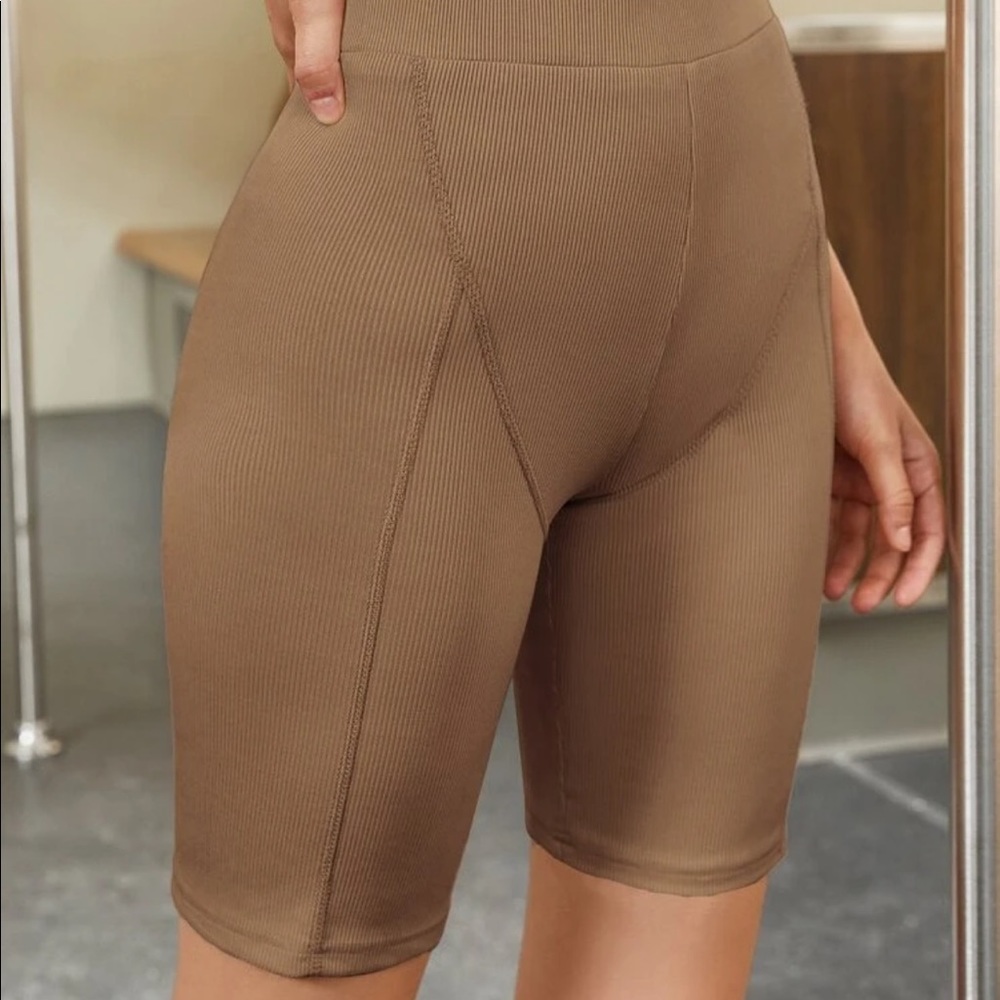 High waist Ribbed knit biker shorts